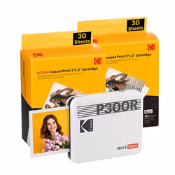 Kodak Mini 3 Retro, Sublimation de teinte, Impression sans marge, Bluetooth, Impression directe, Blanc