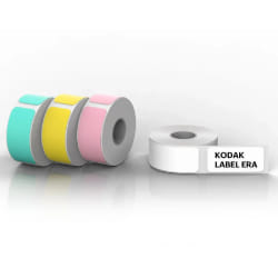 Kodak Label Era - Lot de 12 rouleaux de papier adhésif (9 blancs, 1 rose, 1 vert, 1 jaune) pour imprimante M50 - Idéal pour des étiquettes durables et colorées, facile à utiliser