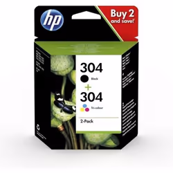HP Pack de 2 cartouches authentiques d'encre noire/trois couleurs 304