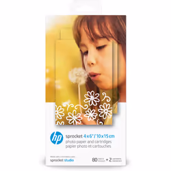 HP Papier photo et cartouches Sprocket 4 x 6 pouces (10 x 15 cm) -80 feuilles, Gloss, Jet d'encre, 10x15 cm, 4x6", Blanc, 80  ...