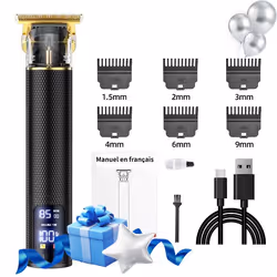 Tondeuse Cheveux Homme T9 avec Ecran LED Sans Fil Rechargeable avec 6 SabotsnoirLe cadeau idéal pour la fête des pères