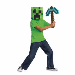 Disguise Ensemble de déguisement Minecraft Pioche en diamant & masque Creeper pour enfants, sous licence officielle , comprend le masque et la pioche, déguisement d’Halloween complet pour garçons, détails pixelisés, taille unique - Vue supplémentaire 2