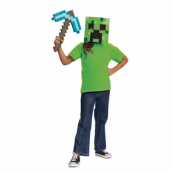 Disguise Ensemble de déguisement Minecraft Pioche en diamant & masque Creeper pour enfants, sous licence officielle , comprend le masque et la pioche, déguisement d’Halloween complet pour garçons, détails pixelisés, taille unique - Vue supplémentaire 6