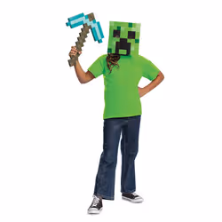 Disguise Ensemble de déguisement Minecraft Pioche en diamant & masque Creeper pour enfants, sous licence officielle , comprend le masque et la pioche, déguisement d’Halloween complet pour garçons, détails pixelisés, taille unique - Vue supplémentaire 7