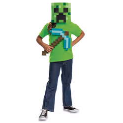 Disguise Ensemble de déguisement Minecraft Pioche en diamant & masque Creeper pour enfants, sous licence officielle , comprend le masque et la pioche, déguisement d’Halloween complet pour garçons, détails pixelisés, taille unique - Vue supplémentaire 8