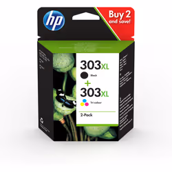 HP Pack de 2 cartouches authentiques d'encre haute contenance noir/trois couleurs 303XL, Rendement élevé (XL), Encre à pigmen ...