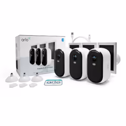 Arlo Caméra de sécurité extérieure Essential 2K avec Panneaux Solaires, pack de 3, Caméra de sécurité IP, Intérieure et extér ...
