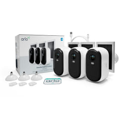 Arlo Caméra de sécurité extérieure Essential 2K avec Panneaux Solaires, pack de 3