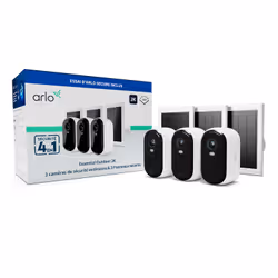 Arlo Caméra de sécurité extérieure Essential 2K avec Panneaux Solaires, pack de 3
