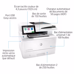 HP LaserJet Enterprise Imprimante multifonction M430f, Noir et blanc, Imprimante pour Entreprises, Impression, copie, scan, fax, Chargeur automatique de documents de 50 feuilles; Impression recto-verso; Numérisation recto-verso; Impression USB en façade; Taille compacte; Éco-énergétique; Sécurité renforcée - Vue supplémentaire 10
