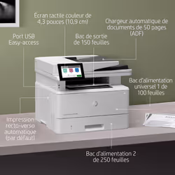HP LaserJet Enterprise Imprimante multifonction M430f, Noir et blanc, Imprimante pour Entreprises, Impression, copie, scan, fax, Chargeur automatique de documents de 50 feuilles; Impression recto-verso; Numérisation recto-verso; Impression USB en façade; Taille compacte; Éco-énergétique; Sécurité renforcée - Vue supplémentaire 9
