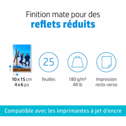 HP Papier photo mat, 180 g/m2, 10 x 15 cm (101 x 152 mm), 25 feuilles
