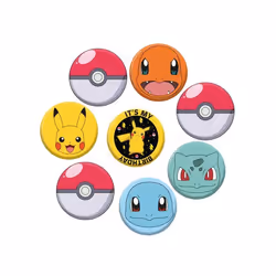 Amscan - Pokémon - Pickachu - Anniversaire - Jeu de badges - 8 Pièces - 7 Cm.