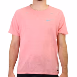 T-Shirt de Running Homme Nike Rise 365 - Rose - Manches Courtes - Flocage Réfléchissant