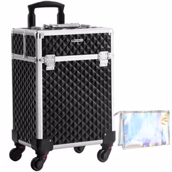 Valise de Maquillage Professionnel - SONGMICS - Mobile - 4 roulettes - 4 Plateaux - Noir