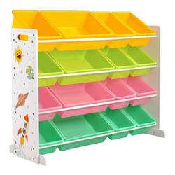 Songmics - tagère pour jouets, Meuble de rangement pour enfant, Organisateur, avec 16 coffres amovibles en plastique, boîtes à jouets, Jaune, Vert