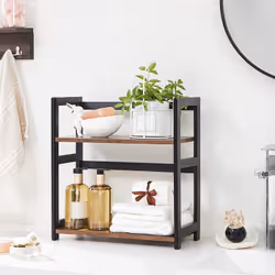 Songmics OFS046B01 étagères Étagère Autonome Bambou, Panneaux MDF Noir, Marron