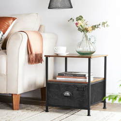 Songmics - Table de Chevet à tiroir en Tissu, avec 2 étagères, 41 x 41 x 47 cm, Style Industriel, Marron Rustique et Noir