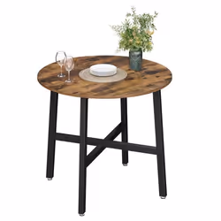 VASAGLE Table à manger Table de cuisine ronde 80 x 75 cm (ø x H) style industriel Marron Rustique et Noir