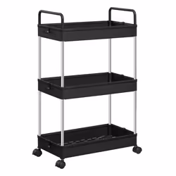 SONGMICS Chariot Fin Étagère de Cuisine à 3 Niveaux Chariot de Salle de Bain pour Petit Espace 40 x 22 x 67 cm Noir KSC019B01