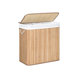 Songmics LCB091N01 panier à linge Rectangulaire ABS, Bambou, Coton, Métal, Contre-plaqué Bois