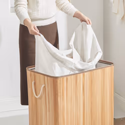 Songmics LCB091N01 panier à linge Rectangulaire ABS, Bambou, Coton, Métal, Contre-plaqué Bois
