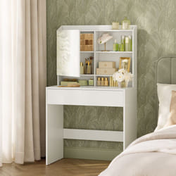 Songmics - Coiffeuse avec Miroir, avec Placard de Rangement et tiroir, étagères réglables, Coin beauté, Style Moderne, 70 x 40 x 136 cm, Blanc