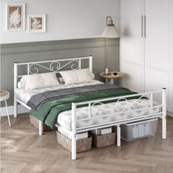 Lit adulte 140 x 190 cm, Cadre de lit en métal, pour Adultes, Adolescents, Blanc