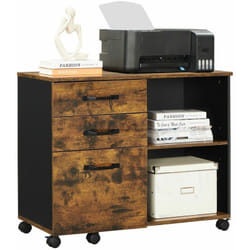 Vasagle - Caisson 3 tiroirs, Meuble rangement bureau avec compartiments ouverts, pour format A4, documents, support d'imprimante, style industriel,
