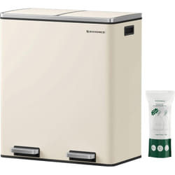 SONGMICS Poubelle à Double Compartiment 2 x 30L, avec 15 Sacs Poubelles, Pédales en Métal, 2 Seaux Intérieurs en Plastique, Couvercles, Poignées,