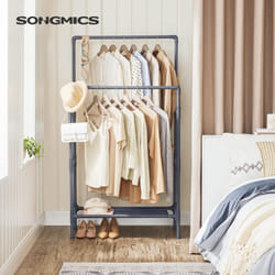 Songmics - Portant à Vêtements Double Barre, Portemanteau, Penderie Tringle, Organisateur, en Métal, avec Étagère de Rangement, Charge 55 kg, Montage