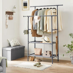 Songmics - Portant à vêtements double barre, Portemanteau, Penderie, Organisateur, en métal, avec étagère de rangement à 2 niveaux, charge 70 kg,