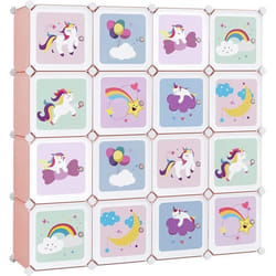 Meuble Rangement Enfant - SONGMICS - 16 Cubes - Rose - Armoire Modulable avec Portes