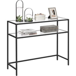 Vasagle - Table Console, Table d'Entrée, Bout de Canapé, Dessus de Table en Verre Trempé, Cadre Métallique, 2 Niveaux, Pieds Réglables, pour Salon,
