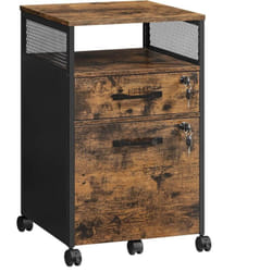 Songmics - vasagle Caisson de Bureau avec 2 Tiroirs Verrouillables, Meuble de Rangement de Bureau, avec roulettes, Compartiment Ouvert, Cadre en