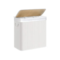 Songmics LCB091W01 panier à linge Synthétique ABS, Bambou, Coton, Métal, Contre-plaqué Blanc