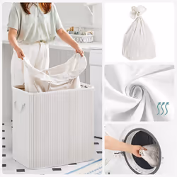 Songmics LCB091W01 panier à linge Synthétique ABS, Bambou, Coton, Métal, Contre-plaqué Blanc - Vue supplémentaire 4