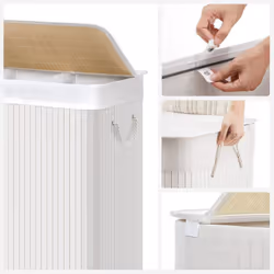 Songmics LCB091W01 panier à linge Synthétique ABS, Bambou, Coton, Métal, Contre-plaqué Blanc - Vue supplémentaire 6