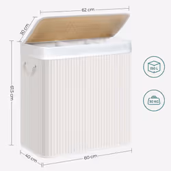 Songmics LCB091W01 panier à linge Synthétique ABS, Bambou, Coton, Métal, Contre-plaqué Blanc - Vue supplémentaire 7