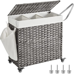 Songmics - Panier à Linge Tissé à la Main, 140L, Imitation Rotin, 3 Parties, Sac Amovible, Couvercle, Poignées, Montage Facile, Salon, Salle de Bain,