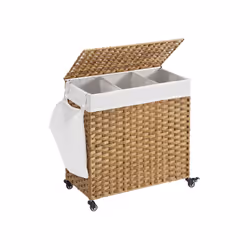 Songmics UKLCB363N01, 140 L, Rectangulaire, Coton, Métal, Plastique, Bois, Pas de motif, Bois
