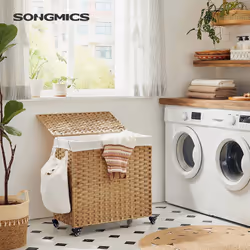 Songmics UKLCB363N01 panier à linge 140 L Rectangulaire Coton, Métal, Plastique Bois