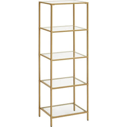 Vasagle - tagère en Verre à 5 Niveaux, Bibliothèque, Étagère de Rangement, Verre Trempé, Facile à Monter, pour Salle de Bain, Salon, Chambre, Bureau,