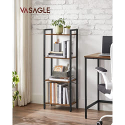 Étagère 4 Niveaux, Bibliothèque, 40 x 24 x 107 cm, Meuble de Rangement, Cadre en Acier, Style Industriel, pour Salon, Bureau, Entrée, Marron Rustique