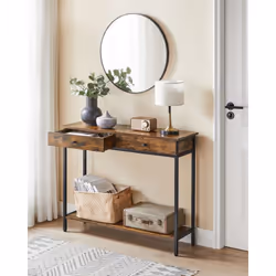 Une entrée industrielle réussie : Avec 2 éléments incontournables, du métal et une surface boisée, cette table console marron ...