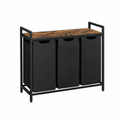 Songmics VASAGLE 3 x 38L panier à linge 114 L Rectangulaire Tissu, Panneaux MDF, Acier Noir, Marron
