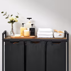 Songmics VASAGLE 3 x 38L panier à linge 114 L Rectangulaire Tissu, Panneaux MDF, Acier Noir, Marron - Vue supplémentaire 4