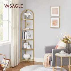 Songmics - vasagle Étagère d'angle à 5 Niveaux, Bibliothèque, Cadre en Métal, Étagère de Rangement en Verre Trempé, Antirouille, Salon, Chambre,
