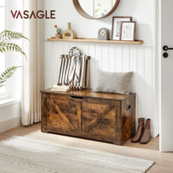 VASAGLE Coffre de Rangement Intérieur, Banc à Chaussures, Pouf, Banquette, Rangement pour Jouet Enfant, avec Charnières de Sécurité, Style Grange,