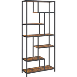 Tagère de Rangement à 6 Niveaux, Bibliothèque sur Pieds, Meuble de Rangement, 30 x 80 x 180 cm, Marron Rustique et Noir - Vasagle